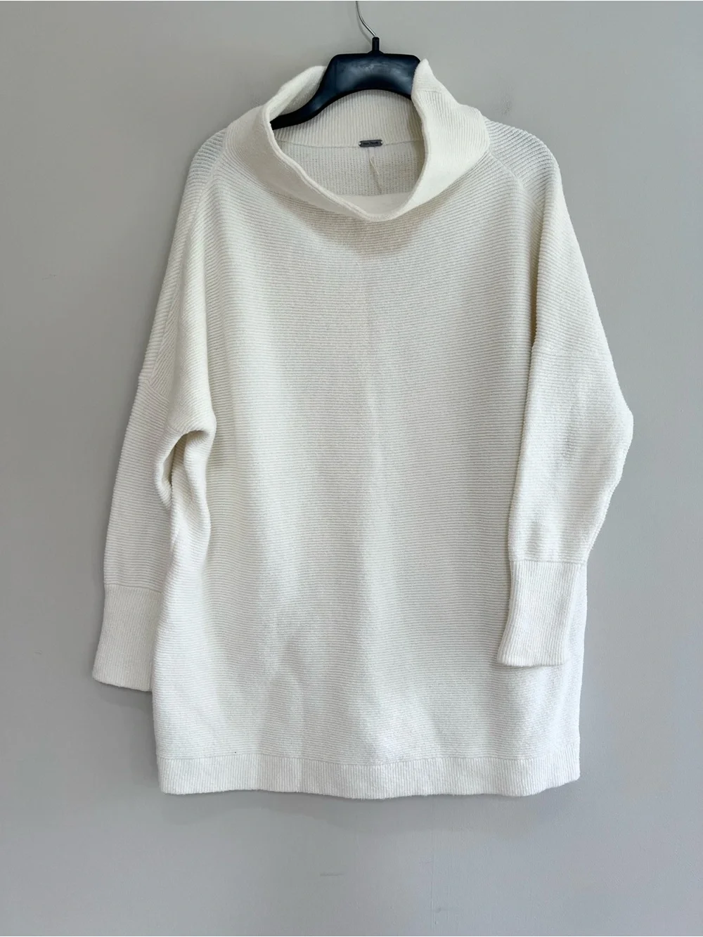 Free People Ottoman Slouchy Ribbed Stretch Knit Mock Neck Tunic Sweater Ivory, S